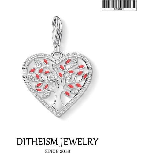 Red Tree Heart Charm Pendant,2019 Fashion Jewelry 925 Sterling Silver Romantic Gift For Women Girl Fit Bracelet Necklace
