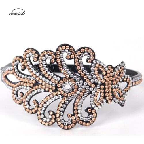 Casual Hair Jewelry Plastic Hollow Crystal Rhinestones Wide Headband Hair Band Clips Hoop Headdress Party Accessories Fashion