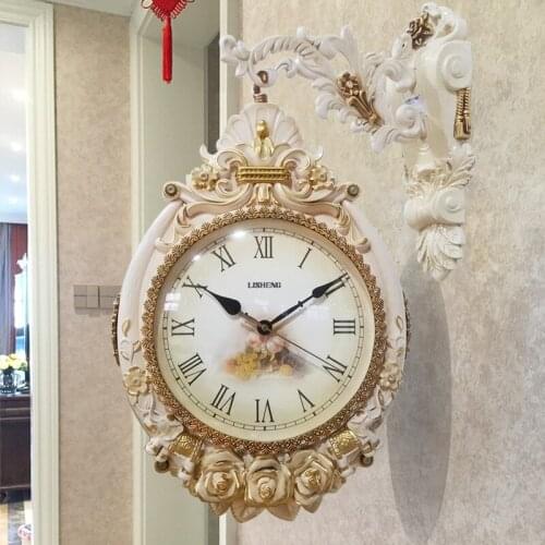 Luxury Large Double Sided Wall Clock Modern Design Living Room Wall Watch Clock Kitchen Vintage Horloge Murale Home Decor JJ60WC