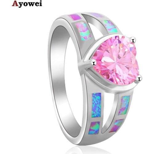 Pink Heart Design Delicate Gifts Pink Fire Opal Silver Stamped Fashion Jewelry Ring USA Sz #5#6#7#8#9 OR761A
