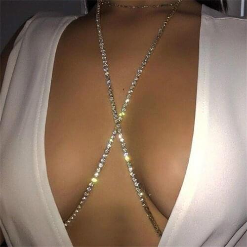 Sexy Rhinestone Chain Article Cross Lady Sling Chest Chain Body Jewelry Summer Beach Fashion Multilayer Body Chain Accessories