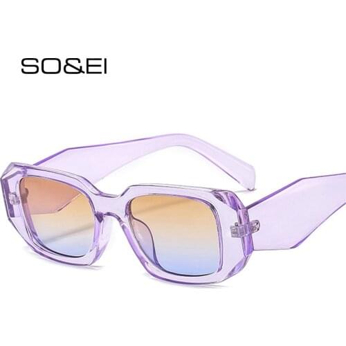 SO&EI Fashion Small Rectangle Women Sunglasses Retro Brand Designer Wide Legs Eyewear Shades UV400 Men Square Purple Sun Glasses