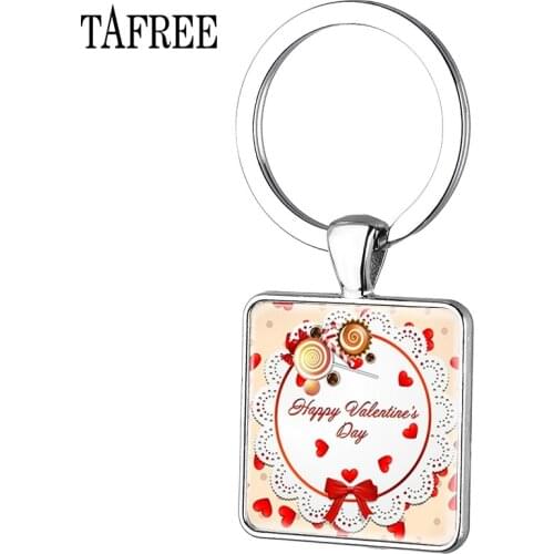 TAFREE Simple Art picture Square keychain Valentines Day Antique keychain llaveros para mujer Jewelry FQ796