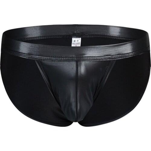 Faux Leather Mens Briefs Low Rise Slips Sexy Men Underwear U Convex Penis Pouch Gay Lingerie Erotic Seamless Panty Male Briefs
