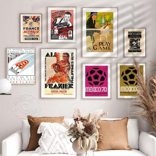 Vintage Sports Competition Poster, Football Boxing Skiing Rugby Tennis Print Art, Retro Sports Wall Stickers, Canvas Painting