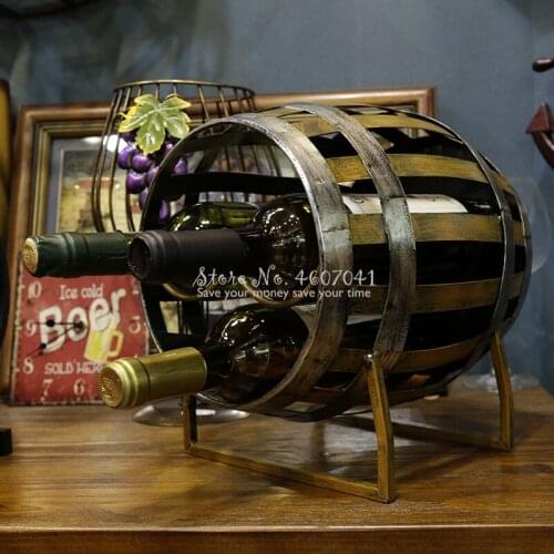 Vintage Iron Barrel Style Wine Cabinet Vintage Creative Wine Rack Ornaments Bar Decoration Bar Accessories Home Bars