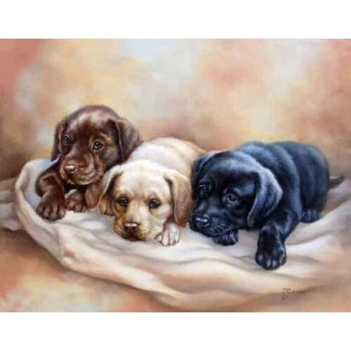 Embroidery Needlework Crafts 14CT Unprinted DIY Quality Cross Stitch Kits Handmade Arts Dog Animal Decor Three Cute puppies