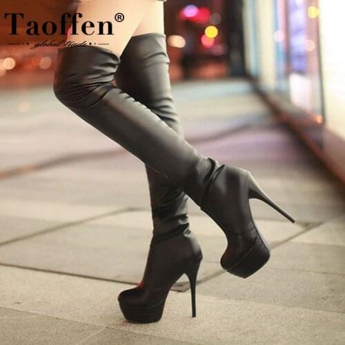 Taoffen Plus Size 33-46 Sexy Over Knee Thigh High Boots Women Autumn Winter Long Boots Shoes Women Platform Boots