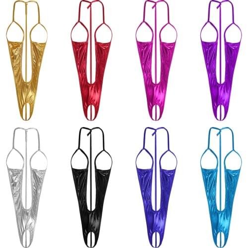 Womens Ladies Bodysuit Catsuit Shiny Metallic Leather Open Bras Bust Backless Crotchless Sissy Teddies Bikini Thongs Swimwear