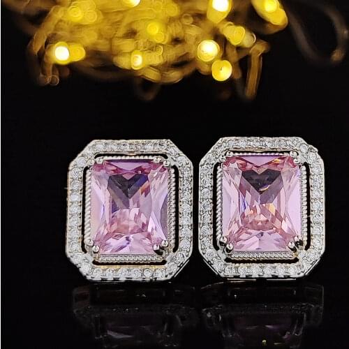 2021 New Luxury Pink Color Princess 925 Sterling Silver Earrings for Women Anniversary Gift Jewelry Wholesale E6203