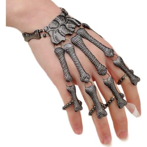 Halloween Bracelet Gothic Punk Hand Skull Skeleton Bracelet Bangles Femme Halloween Masquerade Cosplay Party Accessories
