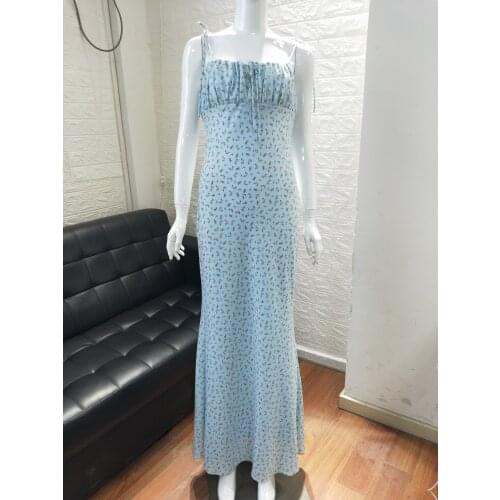 New Fashion Backless Summer Dress Lace Up Strap Long Dress Women High Waist Thow Thin Slim Vintage Dress