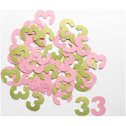 Gold Glitter And Pink Confetti Number Threes - 1" Inch Party Decor Custom Decorations Die Cuts Table decor scrapbook Confettis