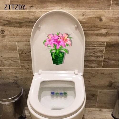 ZTTZDY 21.7*22.9CM Lily Potted Beautiful Flower Toilet Seat Sticker Fashion Home Room Wall Decal T2-0256