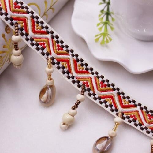 1Yard Jacquard Ribbon Tassel Trim Ethnic Fringe Jewelry Beaded Lace DIY Sewing Crafts Garment Curtain Decorative Accessories