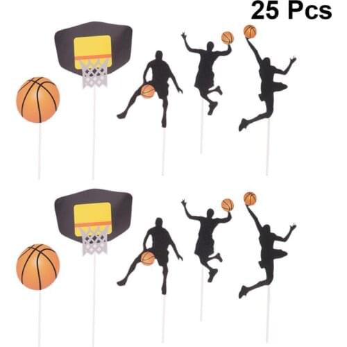 25PCS Basketball Theme Cake Toppers Cupcake Picks Glitter Decorative Party Supplies Cupcake Toppers Cake Decor For Festival A35