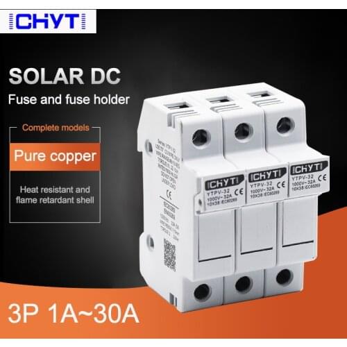 3P Parallel DC Fuse Holder 10*38mm High Voltage Solar PV 1000V ICHYTI YTPV-32