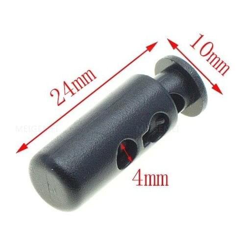 50pcs/pack 2 hole Cord Lock Cylinder Barrel Toggle Clip Stopper Plastic Black Size: 24mm*8mm