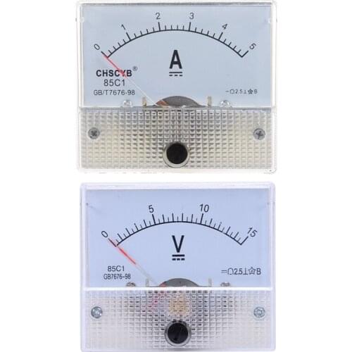 85C1-A Analog Current Panel Meter DC 5A AMP Ammeter & 85C1 Fine Tuning Dial Analog Volt Panel Meter Gauge DC 0-15V