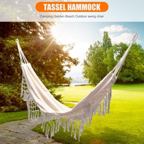 Bohemian Tassel Macrame Hammock Tree Hammock Swing Bed Boho Macrame Luxury Comfortable Foldable Chair for Camp Beach PatioYard