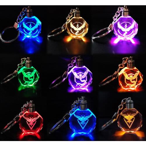 Poke Go Team Valor Mystic Instinct Logo LED Keychain Keyring Pendant in Box