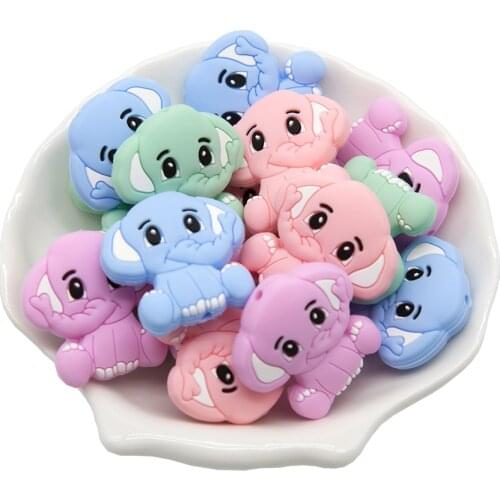 Cute-idea 10pcs Food Grade Animal Silicone Mini Elephant Beads baby Cartoon Chewing Teethers DIY Pacifier Chain Toy baby goods