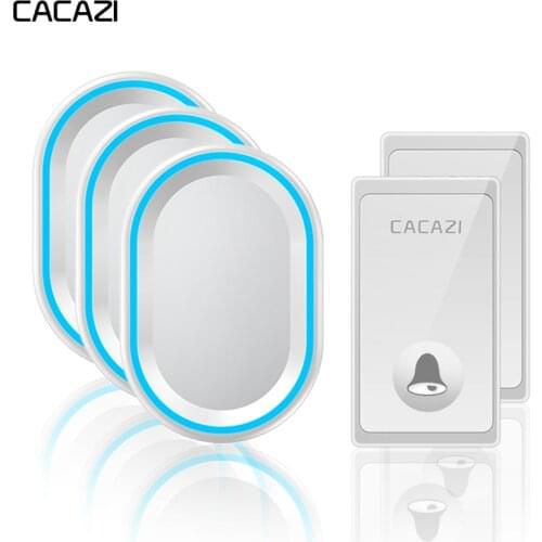 CACAZI No Battery Required Wireless Doorbell Self-powered Waterproof 2 Buttons 3 Receivers US EU UK Plug Smart Home Calling bell