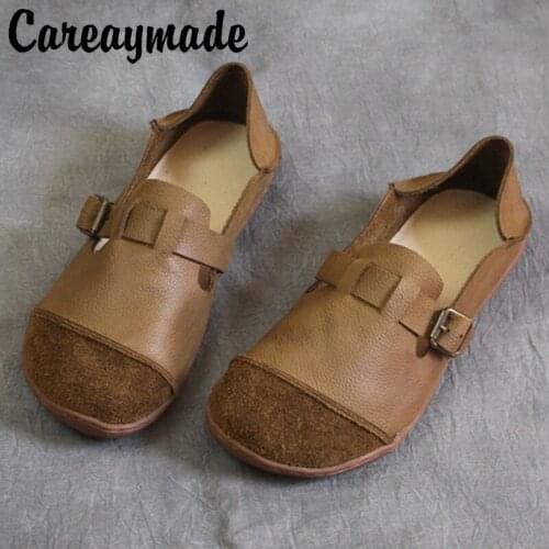 Careaymade-Hotsale,Pure Handmade Genuine Leather Retro WOMENS Shoes,Artistic style Belt Buckle Comfortable Loafers shoes