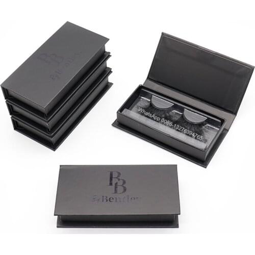 Black Eyelash Case With Glossy Black Business Name 100% Handmade Long 25mm lashes 3D Mink Eyelashes Custom Eyelash Packaging