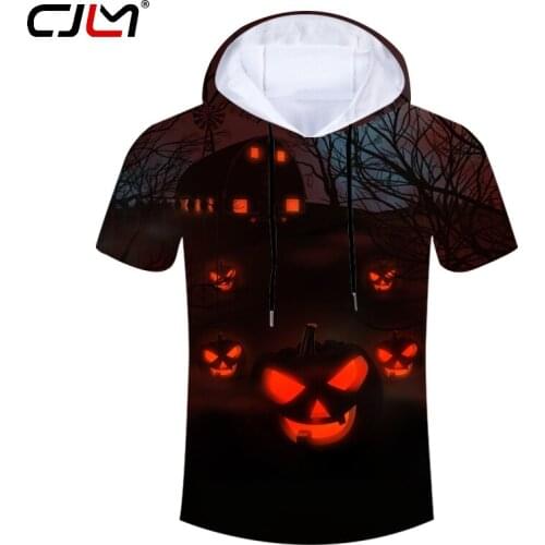 CJLM Man Halloween Hooded Tshirt Horrible Red Eyed Pumpkin Hoodies T-Shirt 3D Printed Hot Sale High Quality Mens Tee Shirt