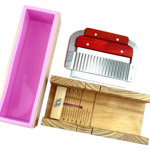Wooden Soap Loaf Cutter Mold and Soap Cutter Set Rectangle Silicone Mold with Wood Box Straight and Wavy Soap Cutter