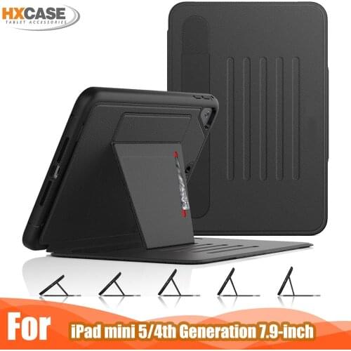 HXCASE for iPad mini 5 tablet case magnetic cover PU leather All-round Protection shockproof pencil holder adjustable kickstand