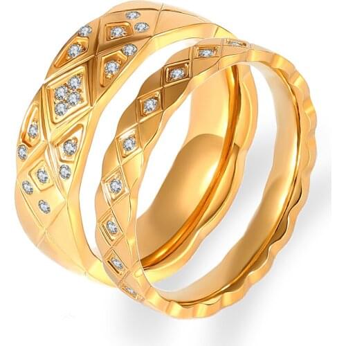 4mm 6mm Crystals Couple Finger Ring for Women Men Stainless Steel Zircon Ring Gold Luxury Brand Love Rings Wedding Party Jewelry