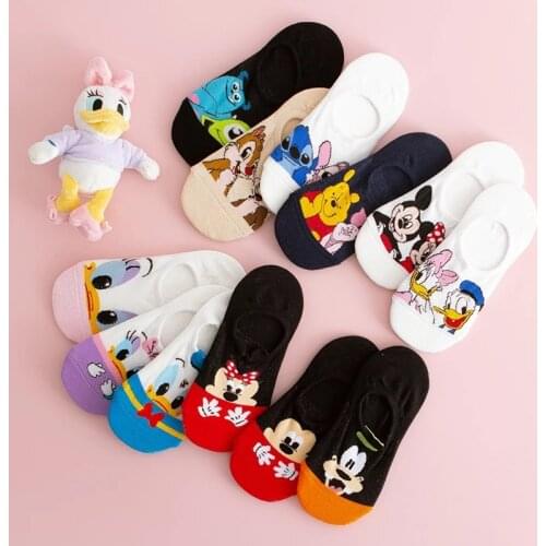 Disney Mickey Mouse Short Woman Socks Stitch Anime Cartoon Summer Cotton Girl Womens Boat Socks Cute Ankle Low Female Sock