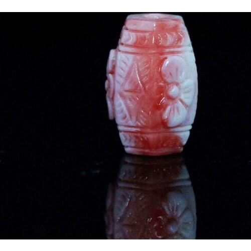 Beautiful pink artificial coral six angle drum cylinder column 11*16mm carve flower diy accessories loose beads 5pcs B934