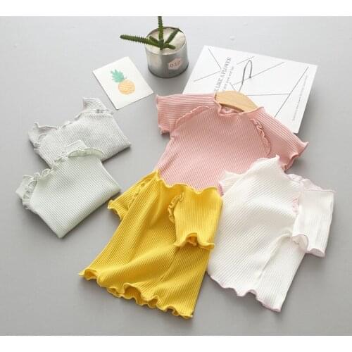 Summer Baby Girls Clothes Cartoon Short Sleeve Solid Soft T-shirt Toddler Kids Tee Tops Knitting Baby Shirt Newborn Clothes