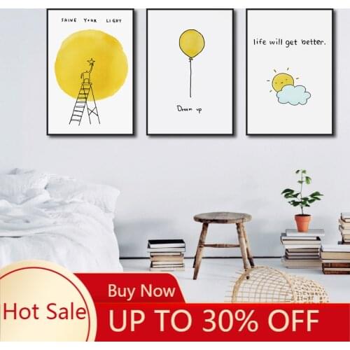 Cute poster Canvas Painting Yellow Wall Art Lovely Sun Dinosaur Bee Decor Pictures for Living Room Bedroom Kid Room