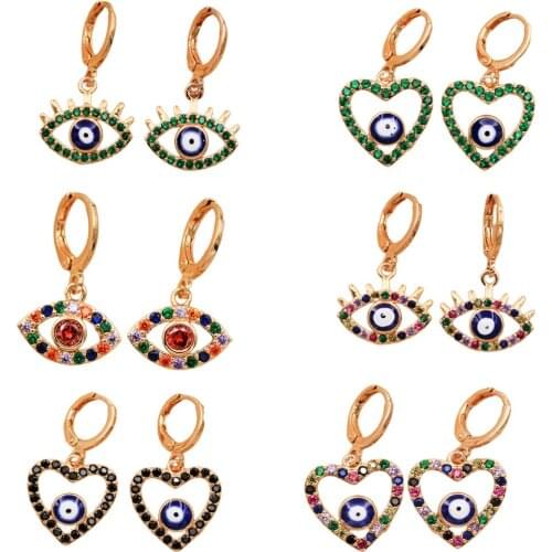 Trendy Gold Heart Dangle Drop Eyes Shape Earrings Cubic Zirconia Stone For Women Girls Fashion Jewelry Accessories Wedding Gift