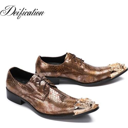 Deification New Stylish Print Snakeskin Men Leather Shoes Zapatos Hombre Vestir Pointy Toe Formal Party Dress shoes Casual Flats