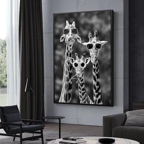 Animal Wall Art Canvas Mural Giraffe Wearing Sunglasses Photo Poster Modern Living Room Room Home Decoration (No Frame)