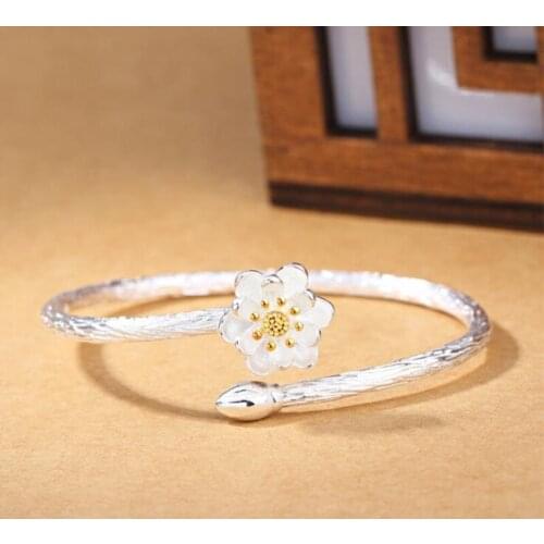 New Fashion Exquisite Creative 925 Sterling Silver Jewelry Bracelets Edition Featured Lotus Flower Bangles SB40