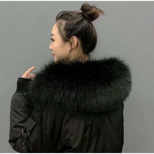 New Real Fox Fur Collar Women 100% Natural Fox Fur Scarf Winter Warm Fur Collar Scarves Black