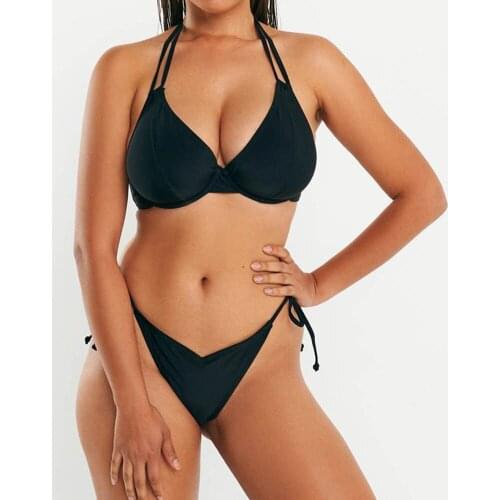 2022 New Arrival Sexy Bikini Set Summer Women Two Piece Swimsuit Large Beasted Swimwear Solid Color Bathing Suit Beachwear
