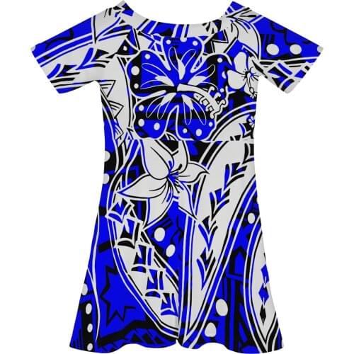 New Match Girls Short Sleeves Casual Dress Arrivals child Outfit Polynesian Tribal Print Girl Loose Dress