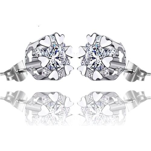 New Fashion Women Love Heart Stud Earrings 925 Sterling Silver Shiny Cubic Zircon Jewelry Accessories