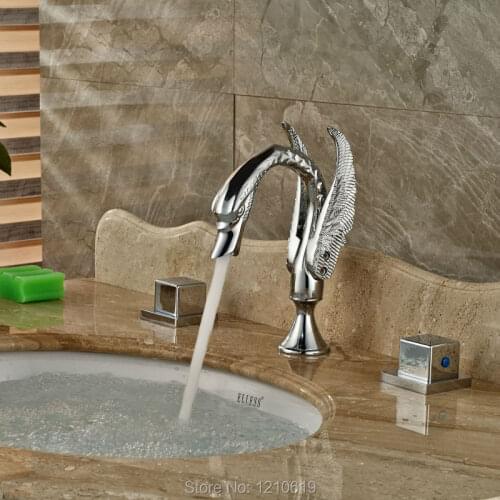 Newly Chrome Finished Bathroom Sink Faucet Euro Style Swan Basin Faucet Mixer Tap Dual Handles Three Holes