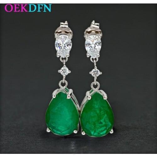OEKDFN Vintage 100% 925 Sterling Silver Earrings Created Moissanite Emerald Gemstone Birthstone Drop Dangle Luxury Fine Jewelry