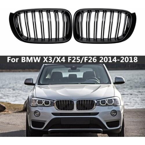 A Pair For BMW F25 F26 X3 X4 2014-2018 Gloss Matt Black M Color Double Slat Kidney Grille Front Bumper Racing Grills Car Styling
