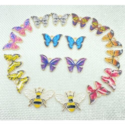 Wholesale Dropshipping Butterfly Pendants Colorful Butterfly Charm Small Animal DIY Earrings Necklace Jewelry Accessories 14Pcs