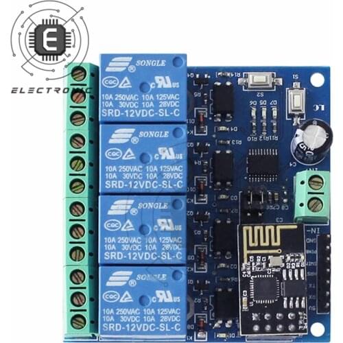 DC 12V ESP8266 ESP-01 WiFi Relay Module 4 Channel Wireless Phone APP Remote Controller Switch Board For IOT/Smart Home